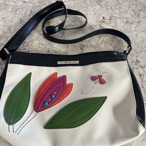 Relic White and Black Crossbody Bag with Floral Accents